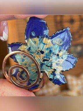 1950s Signed Renoir Matisse Blue Enamel Leaf Brooch